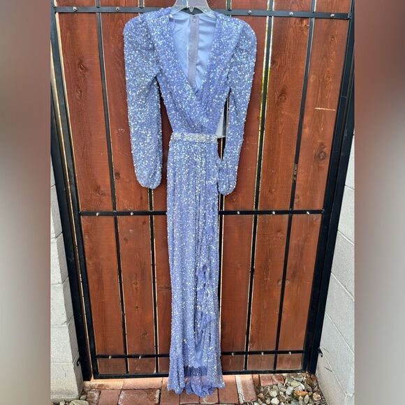 Mac Duggal 5745 Sequined Faux Wrap Cut out Gown Size 6 Lilac NWT - Picture 2 of 10